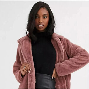 Avec Les Filles Anthropologie short faux fur coat in rose size XL